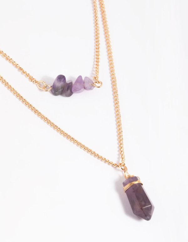 Amethyst Chip Layered Necklace Online-Verkauf
