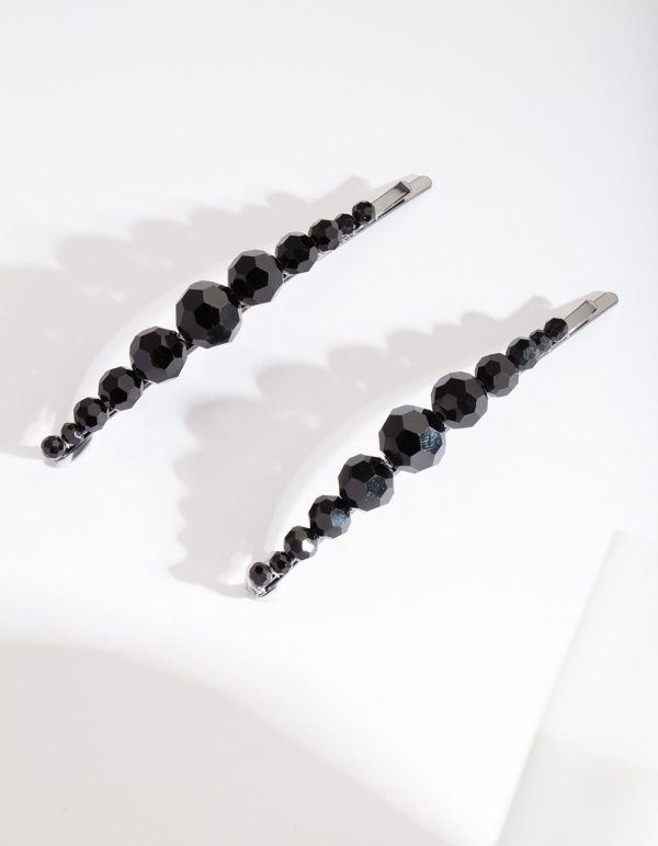 Black Glass Bead Hair Clip Pack Zu verkaufen