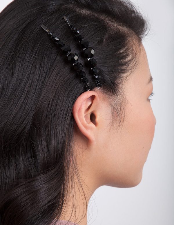 Black Glass Bead Hair Clip Pack Zu verkaufen – Bild 2